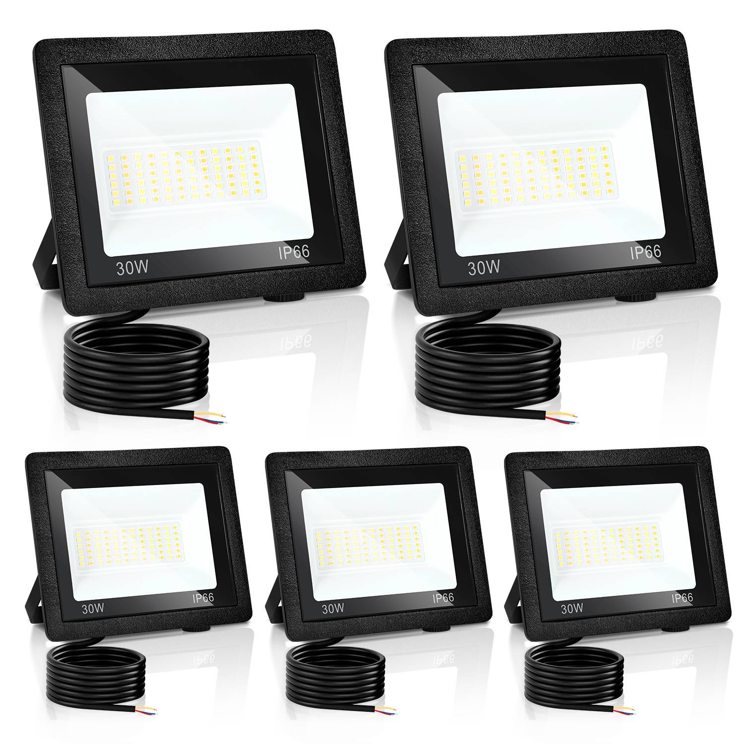 LED Strahler Außen 30W, IP66 LED Fluter mit 3 Farbtemperaturen, 3000K/4000K/6500K, 5er Set