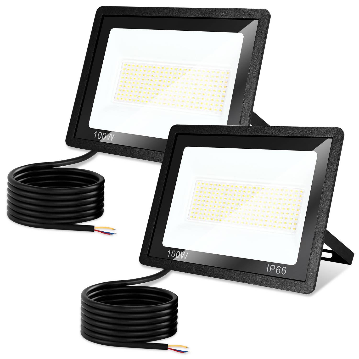 LED Strahler Außen 100W, IP66 LED Fluter mit 3 Farbtemperaturen, 3000K/4000K/6500K, 2er Set