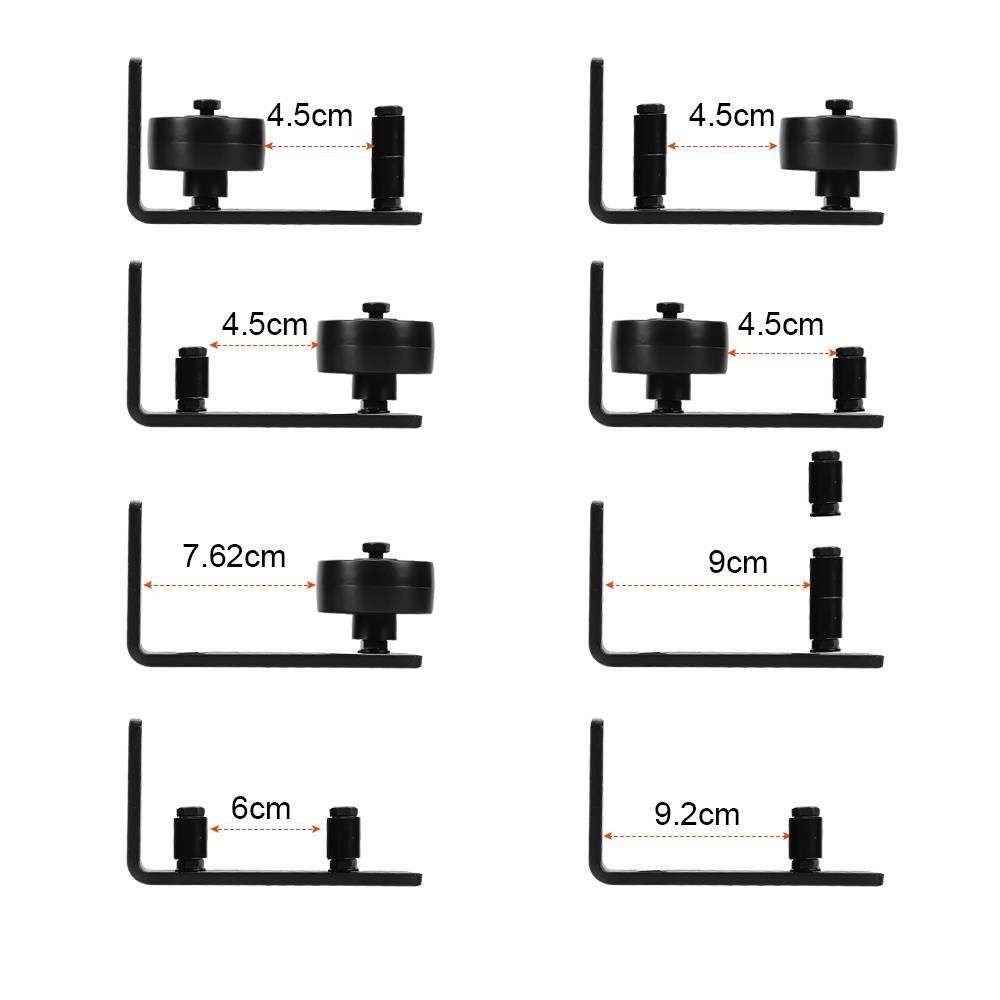 Produktdiagramm mit einem L-förmigen Halter und zylindrischen Teilen in mehreren Konfigurationen, mit Abstandsmessungen mit den Bezeichnungen 4,5 cm, 7,62 cm, 6 cm, 9 cm und 9,2 cm.
