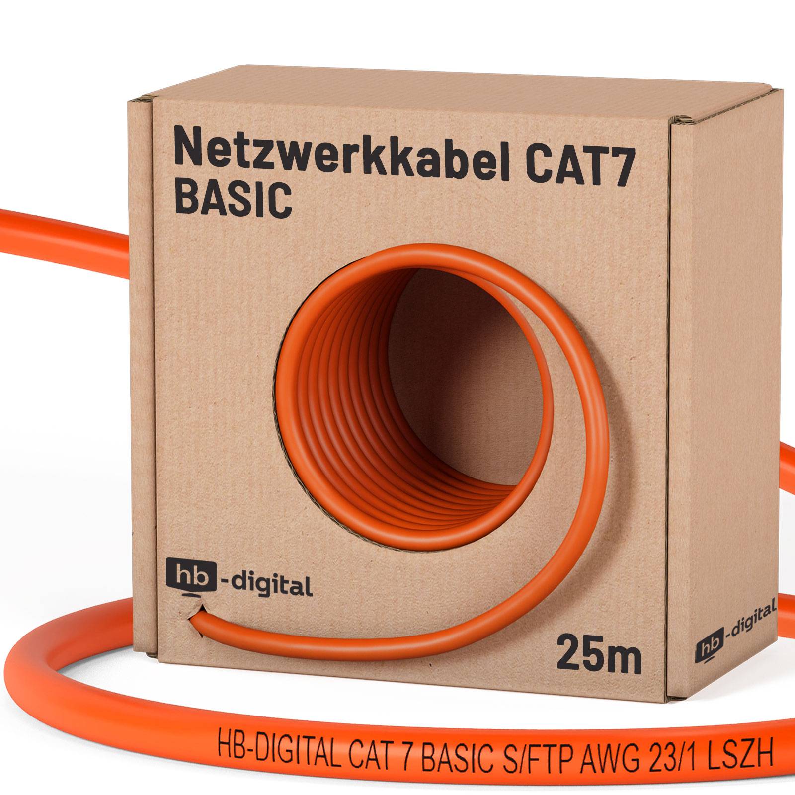 hb-digital CAT 7 Kabel BASIC Simplex 25m AWG23 S/FTP LSZH Class Eca LAN Kabel