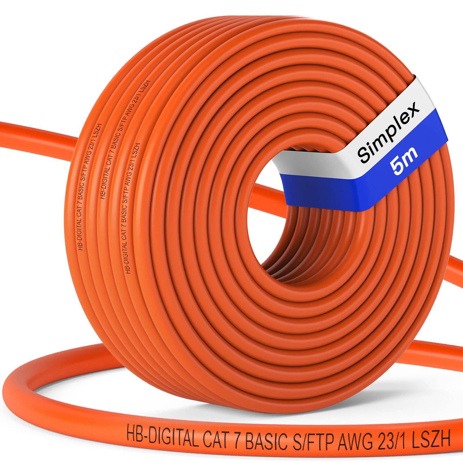 hb-digital Netzwerkkabel CAT 7 BASIC Simplex 5m AWG23 S/FTP LSZH Class Eca LAN Kabel