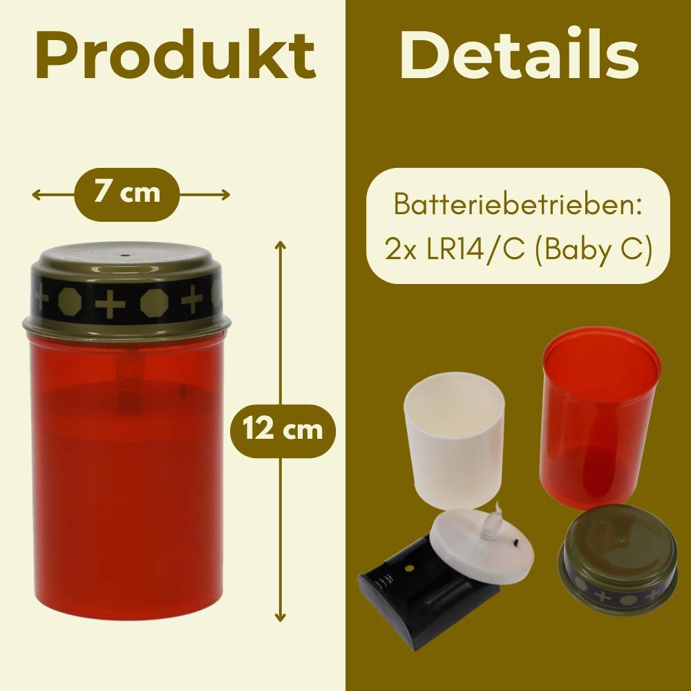 4er Grablichter LED Batteriebetrieben Set Grabkerzen LED Grabdekoration Wetterfest Grabkerzen für draußen Gedenklichter Grablampen Grableuchten Flac