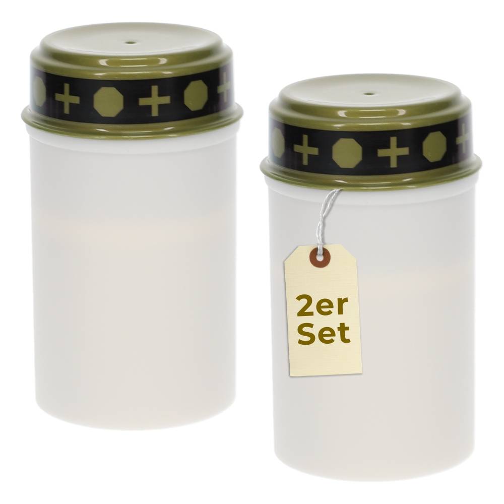 2er Grablichter LED Batteriebetrieben Ewiges Licht Set Grabkerzen LED für draußen Grabschmuck Wetterfest Friedhofskerzen Grablampen Grableuchten Fla