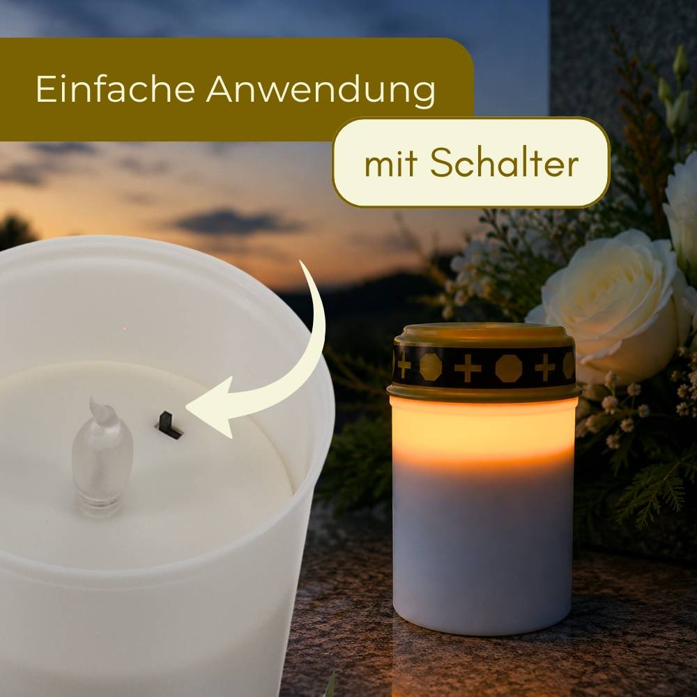 2er Grablichter LED Batteriebetrieben Ewiges Licht Set Grabkerzen LED für draußen Grabschmuck Wetterfest Friedhofskerzen Grablampen Grableuchten Fla