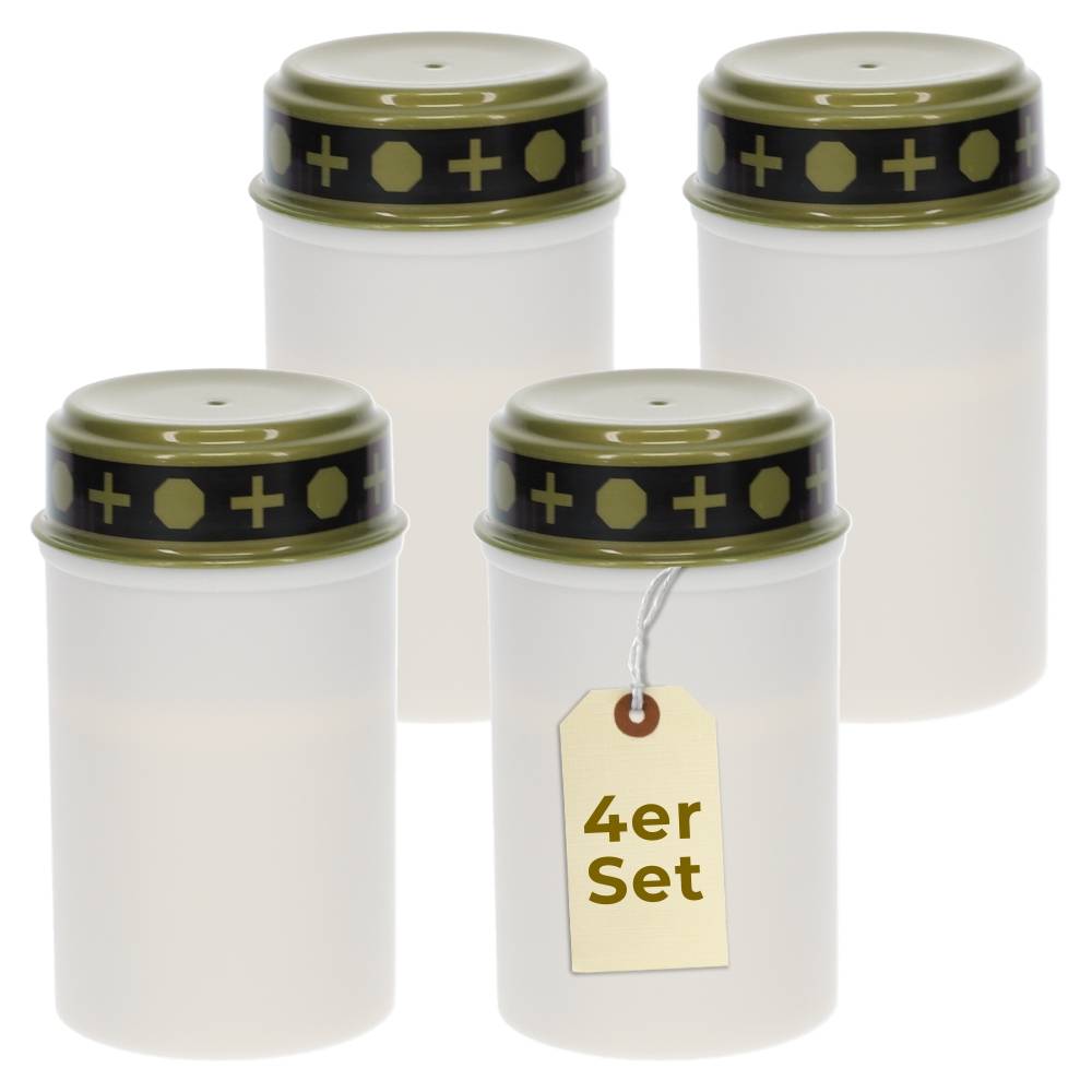 4er Grablichter LED Batteriebetrieben Ewiges Licht Set Grabkerzen LED für draußen Friedhofskerzen lange Leuchtdauer Grablampen Wetterfest Flackernd