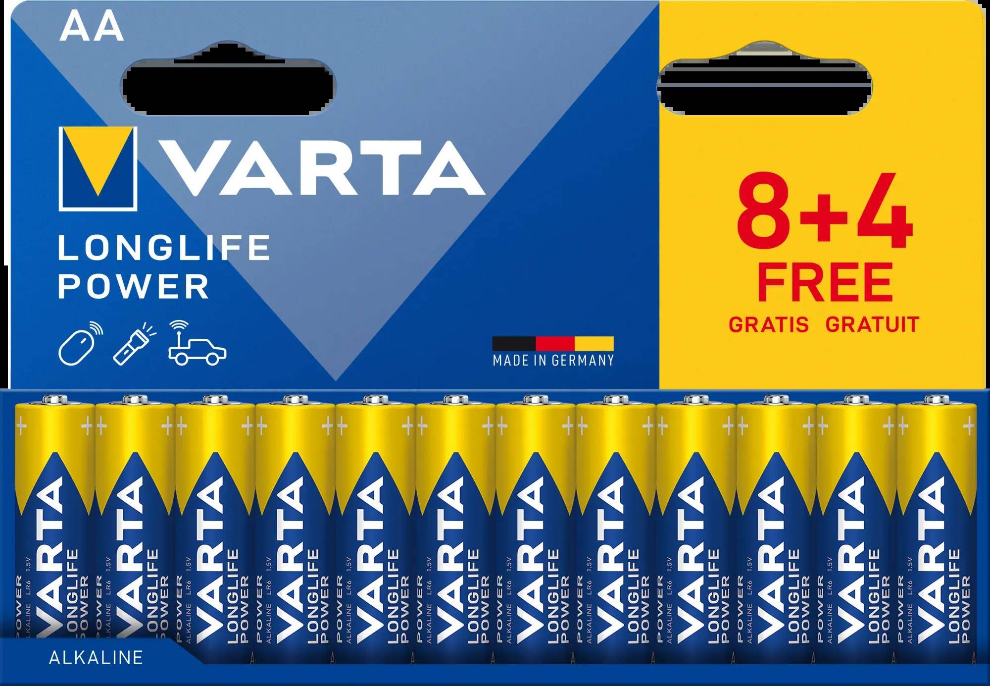 VARTA 4906121772 VARTA Alkaline Batterie "LONGLIFE POWER", Mignon AA, 8+4