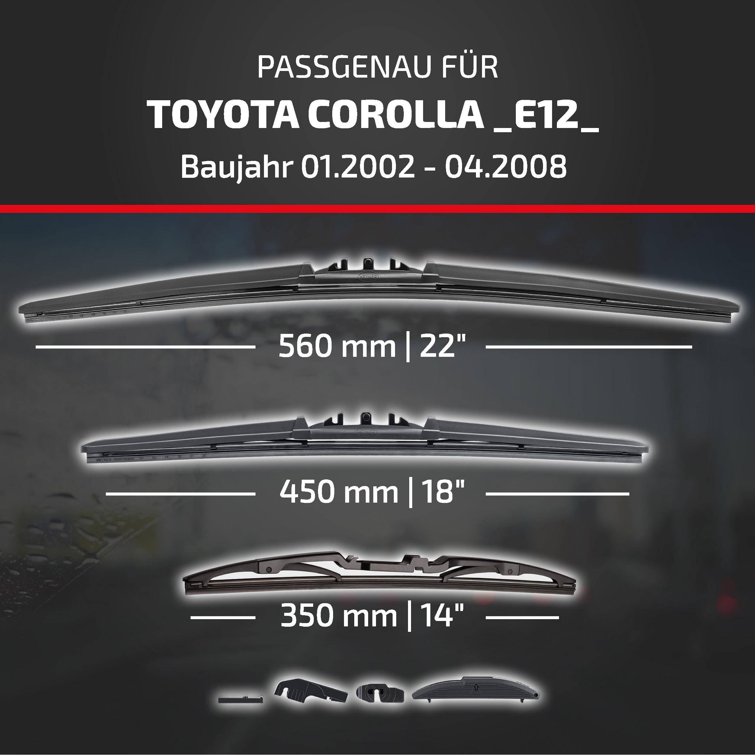 HEYNER® Scheibenwischer Komplettset für TOYOTA COROLLA (01.2002 - 04.2008) HYBRID Flachbalkenwischer