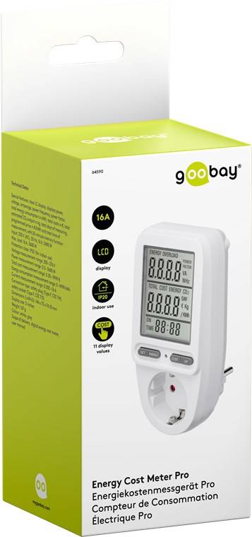 30x Goobay 64590 Digitales Energiekostenmessgerät Pro, weiß-Grau - zur Messung des Stromverbrauchs von elektrischen Haushaltsgeräten