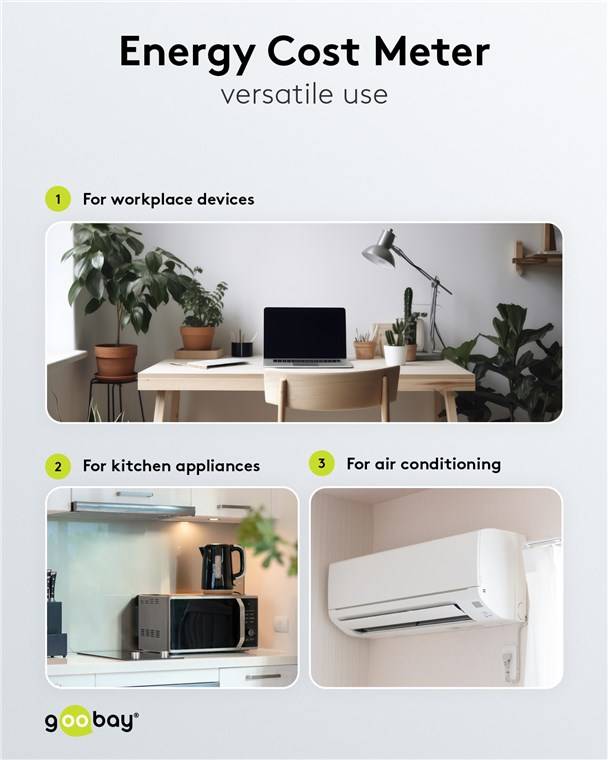 Goobay 64589 Digitales Energiekostenmessgerät Basic, weiß-Grau - zur Messung des Stromverbrauchs von elektrischen Haushaltsgeräten