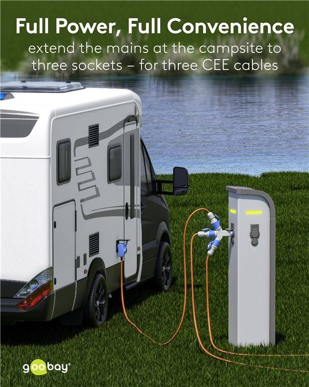 4x Goobay 76237 CEE-Y-Adapter, CEE-Stecker auf 3x CEE-Kupplung - Camping-Adapter für Außenbereiche, 16 A / 230 V