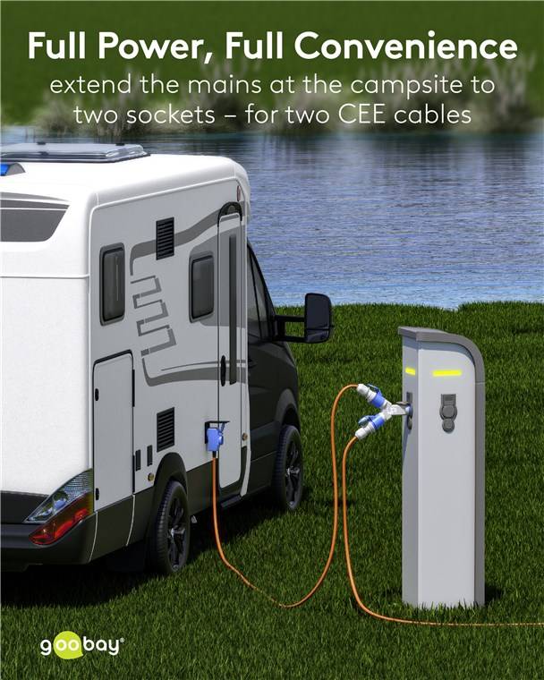 Goobay 76236 CEE-Y-Adapter, CEE-Stecker auf 2x CEE-Kupplung - Camping-Adapter für Außenbereiche, 16 A / 230 V