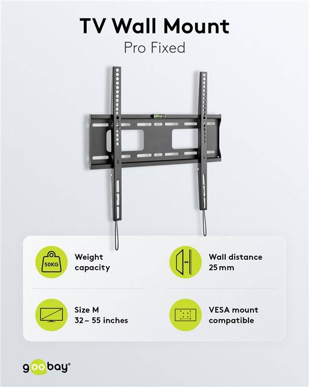 Goobay 49890 Pro TV-Wandhalterung Pro FIXED (M), Schwarz - Halterung für Fernseher von 32 bis 55 Zoll (81-140 cm) bis 50 kg