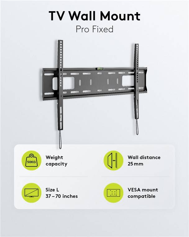8x Goobay 49891 Pro TV-Wandhalterung Pro FIXED (L), Schwarz - Halterung für Fernseher von 37 bis 70 Zoll (94-178 cm) bis 50 kg