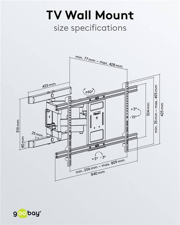 2x Goobay 49746 Pro TV-Wandhalterung Pro FULLMOTION (XL), Schwarz - Halterung für Fernseher von 43 bis 100 Zoll (109-254 cm), vollbeweglich