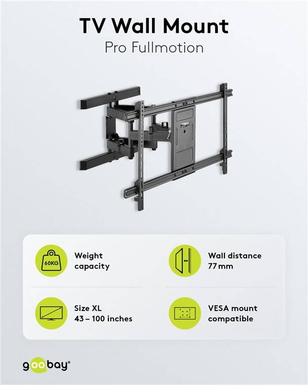 2x Goobay 49746 Pro TV-Wandhalterung Pro FULLMOTION (XL), Schwarz - Halterung für Fernseher von 43 bis 100 Zoll (109-254 cm), vollbeweglich