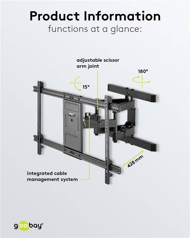 Goobay 49746 Pro TV-Wandhalterung Pro FULLMOTION (XL), Schwarz - Halterung für Fernseher von 43 bis 100 Zoll (109-254 cm), vollbeweglich (schwenkbar