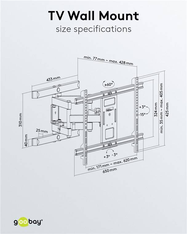 Goobay 49932 Pro TV-Wandhalterung Pro FULLMOTION (L), Schwarz - Halterung für Fernseher von 37 bis 70 Zoll (94-178 cm), vollbeweglich (schwenkbar