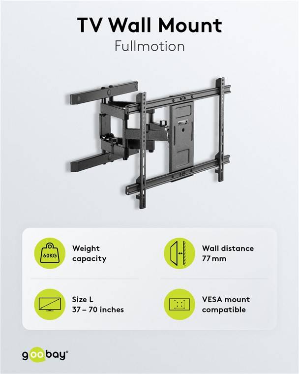 Goobay 49932 Pro TV-Wandhalterung Pro FULLMOTION (L), Schwarz - Halterung für Fernseher von 37 bis 70 Zoll (94-178 cm), vollbeweglich (schwenkbar