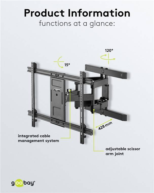 Goobay 49932 Pro TV-Wandhalterung Pro FULLMOTION (L), Schwarz - Halterung für Fernseher von 37 bis 70 Zoll (94-178 cm), vollbeweglich (schwenkbar