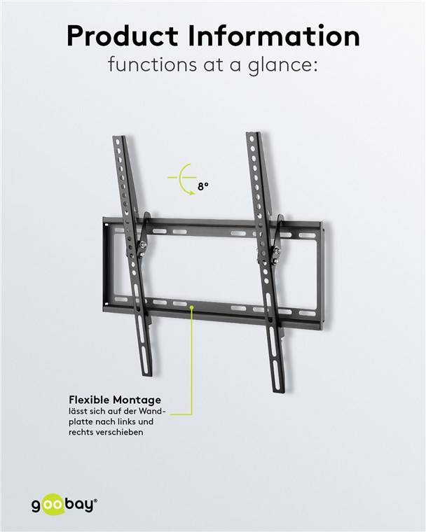 Goobay 49731 Basic TV-Wandhalterung Basic TILT (M), Schwarz - Halterung für Fernseher von 32 bis 55 Zoll (81-140 cm), neigbar bis 35 kg
