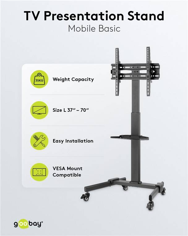 Goobay 59507 Basic TV-Präsentationsständer Basic (Größe L), schwarz - Halterung für Fernseher oder Monitore zwischen 37 und 70 Zoll (94-178 cm) b