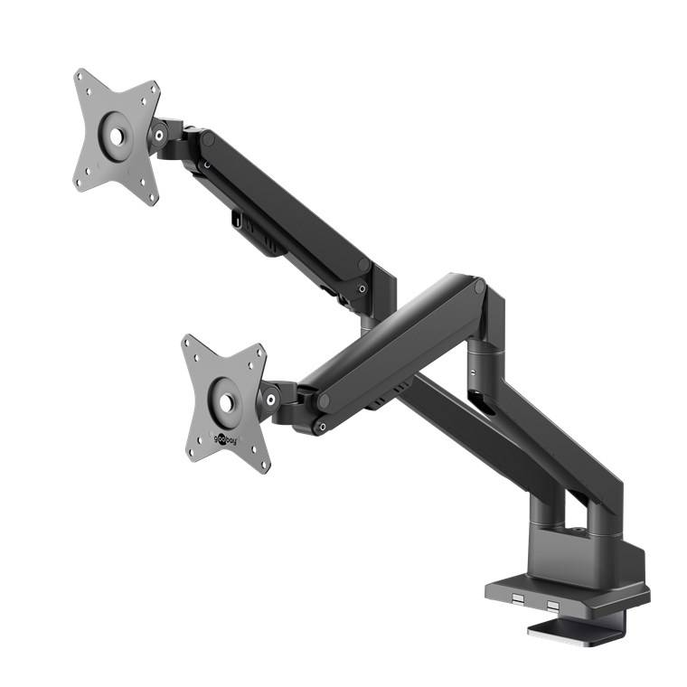4x Goobay 70814 Pro Doppel-Monitorhalterung mit Gasdruckfeder, schwarz - für Monitore von 17 bis 32 Zoll (43 - 81 cm), max. 9 kg pro Monitor