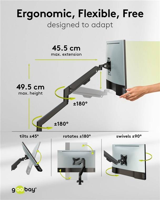 4x Goobay 70814 Pro Doppel-Monitorhalterung mit Gasdruckfeder, schwarz - für Monitore von 17 bis 32 Zoll (43 - 81 cm), max. 9 kg pro Monitor