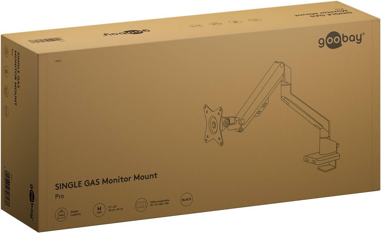6x Goobay 70813 Pro Single-Monitorhalterung mit Gasdruckfeder, schwarz - für Monitore von 17 bis 32 Zoll (43 - 81 cm), max. 9 kg, einfache