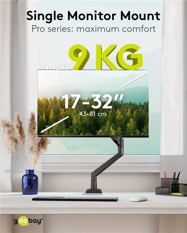 6x Goobay 70813 Pro Single-Monitorhalterung mit Gasdruckfeder, schwarz - für Monitore von 17 bis 32 Zoll (43 - 81 cm), max. 9 kg, einfache