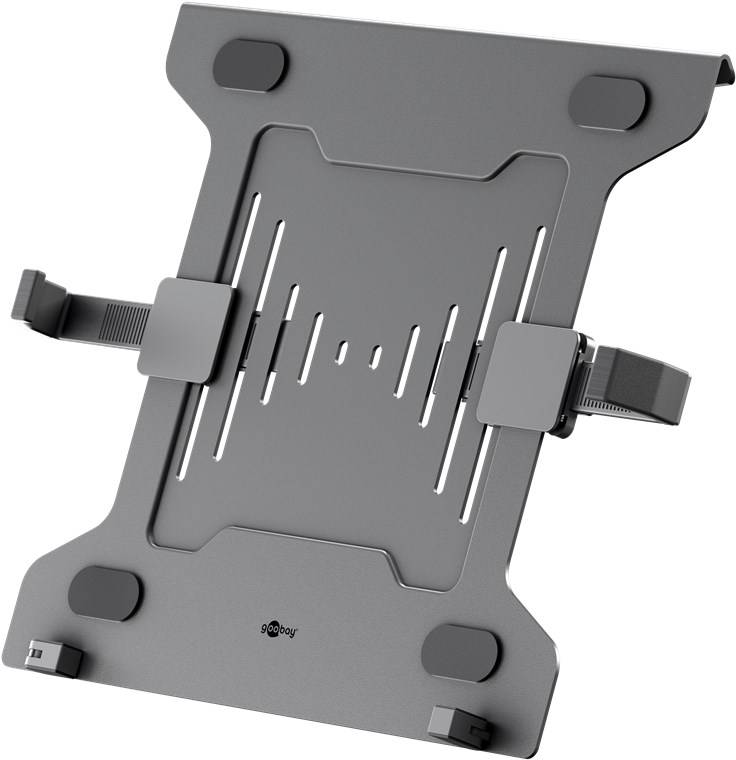 12x Goobay 70817 Basic Laptophalterung für Monitorarm, schwarz - für Laptops von 10 bis 15,6 Zoll (25 - 40 cm), max. 4,5 kg, zur Montage an eine Mon