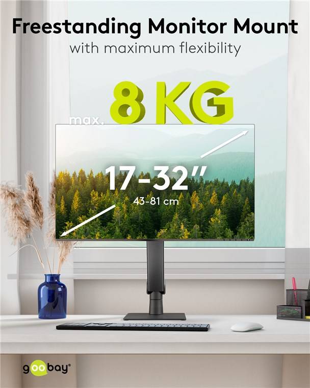 4x Goobay 70821 Basic Freistehende Single-Monitorhalterung, schwarz - für Monitore von 17 bis 32 Zoll (43 - 81 cm), max. 8 kg, vollbeweglicher