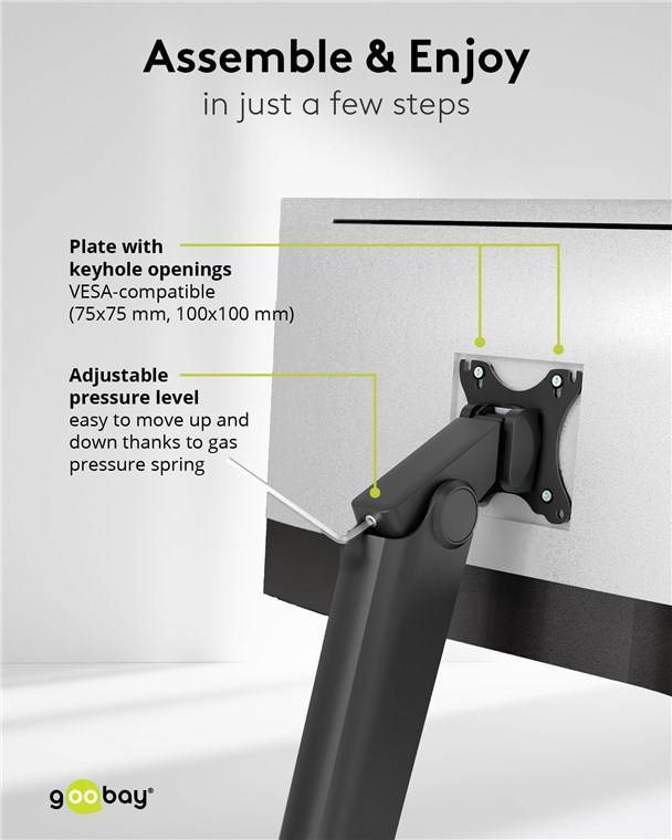 Goobay 70821 Basic Freistehende Single-Monitorhalterung, schwarz - für Monitore von 17 bis 32 Zoll (43 - 81 cm), max. 8 kg, vollbeweglicher Tischstä