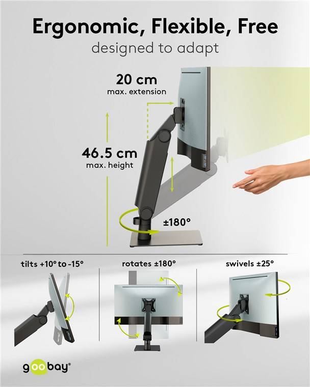 4x Goobay 70821 Basic Freistehende Single-Monitorhalterung, schwarz - für Monitore von 17 bis 32 Zoll (43 - 81 cm), max. 8 kg, vollbeweglicher