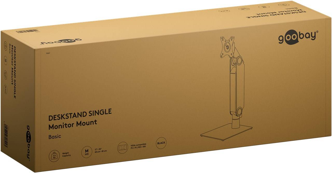 Goobay 70821 Basic Freistehende Single-Monitorhalterung, schwarz - für Monitore von 17 bis 32 Zoll (43 - 81 cm), max. 8 kg, vollbeweglicher Tischstä