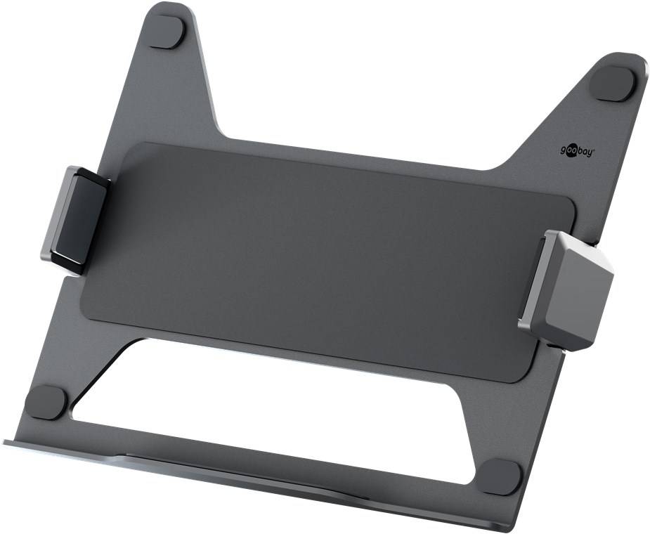 16x Goobay 70818 Basic Deluxe Laptophalterung für Monitorarm, schwarz - für Laptops von 11,6 bis 17,3 Zoll (29 - 44 cm), max. 9 kg, zur Montage an