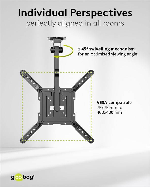 Goobay 70824 Basic TV-Deckenhalterung Basic (M), schwarz - Halterung für Fernseher von 23 bis 55 Zoll (58 – 140 cm), max. 20 kg, seitlich schwenkba