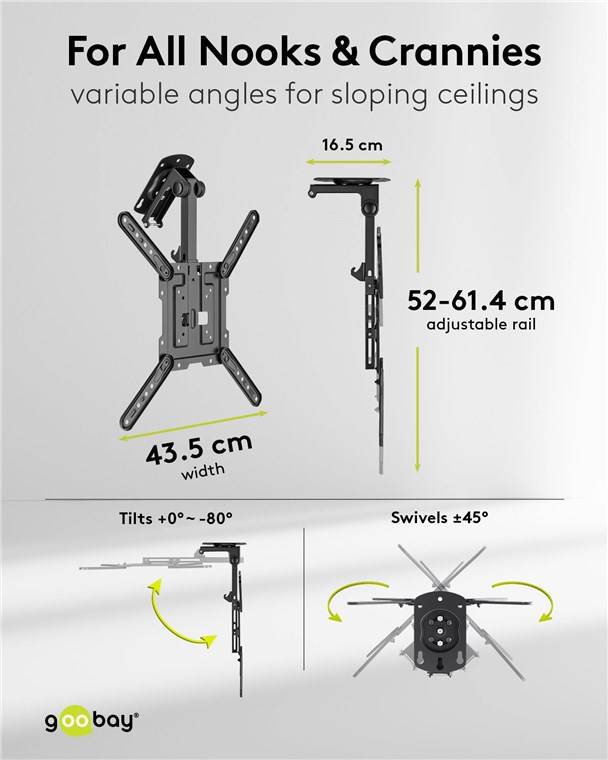 Goobay 70824 Basic TV-Deckenhalterung Basic (M), schwarz - Halterung für Fernseher von 23 bis 55 Zoll (58 – 140 cm), max. 20 kg, seitlich schwenkba