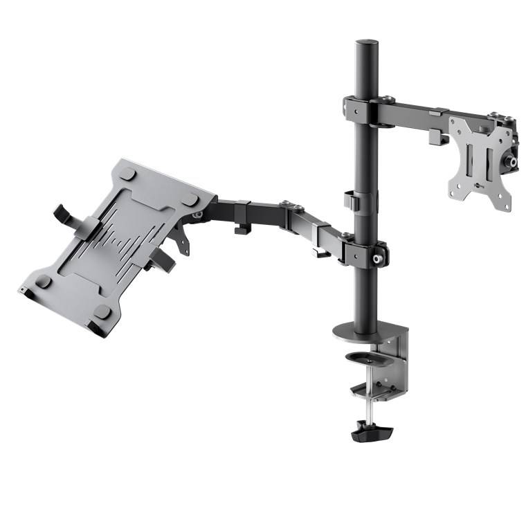 3x Goobay 70815 Basic Monitorhalterung mit Laptop-Arm Flex, schwarz - Workstation für Monitore von 13 bis 32 Zoll (33 - 81 cm) plus einen Laptop