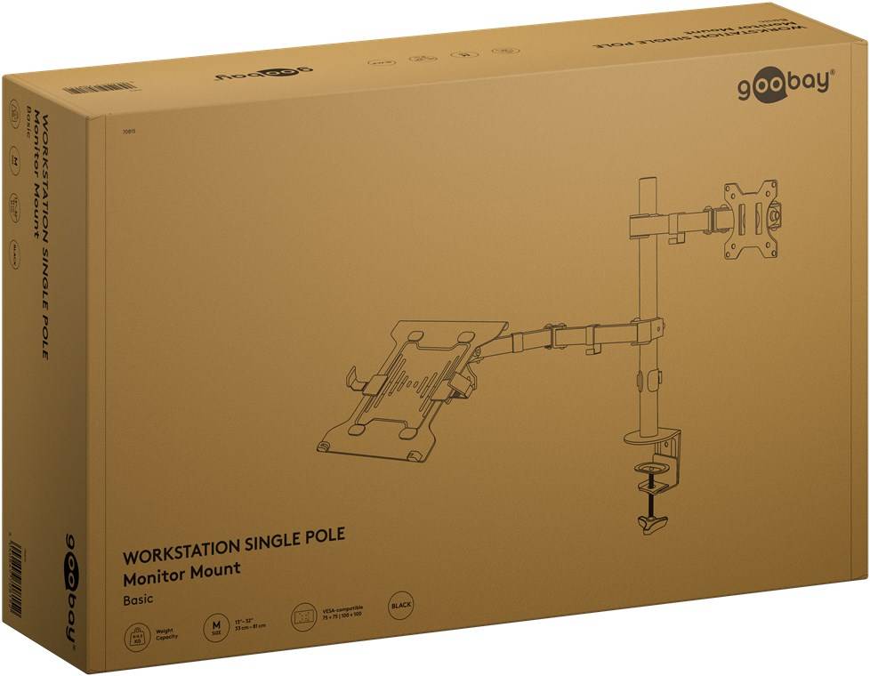 Goobay 70815 Basic Monitorhalterung mit Laptop-Arm Flex, schwarz - Workstation für Monitore von 13 bis 32 Zoll (33 - 81 cm) plus einen Laptop