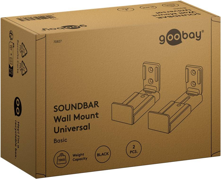 30x Goobay 70827 Basic Soundbar-Wandhalterung Universal, schwarz - sichere, dezente Halterung mit gepolsterten Füßen für alle gängigen Soundbars