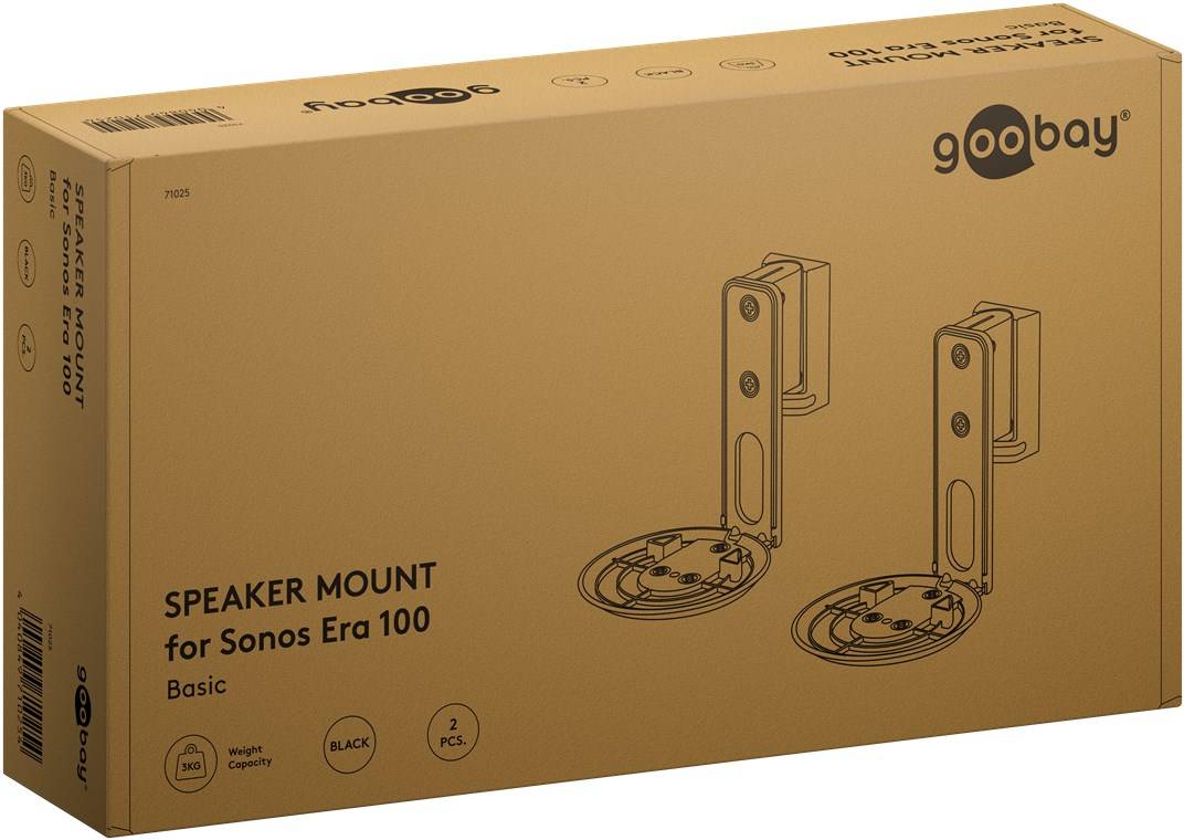 15x Goobay 71025 Basic Lautsprecher-Wandhalterung Modern Era 1 Flex, schwarz - 2 Stück, kompatibel mit dem Sonos Era 100, schwenkbare und neigbare