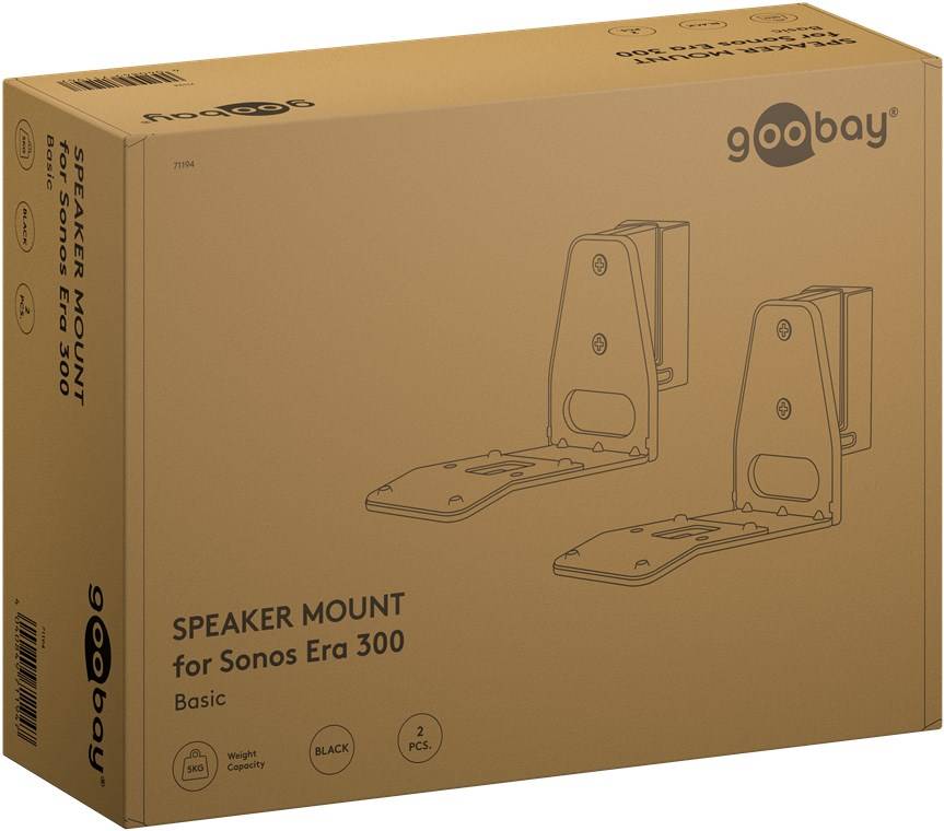 10x Goobay 71194 Basic Lautsprecher-Wandhalterung Modern Era 3 Flex, schwarz - 2 Stück, kompatibel mit dem Sonos Era 300, sichere und dezente