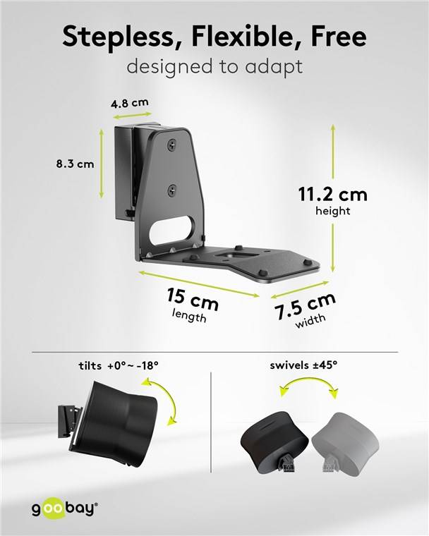10x Goobay 71194 Basic Lautsprecher-Wandhalterung Modern Era 3 Flex, schwarz - 2 Stück, kompatibel mit dem Sonos Era 300, sichere und dezente