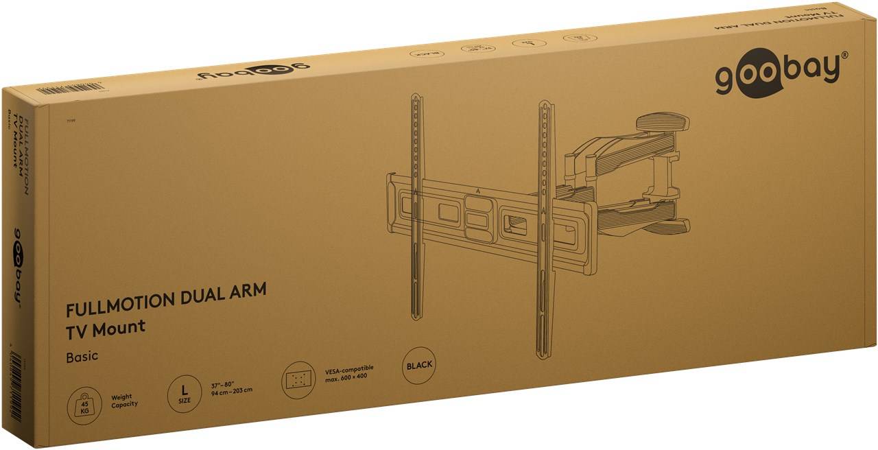 4x Goobay 71199 Basic TV-Wandhalterung Basic FULLMOTION (L), schwarz - Halterung für Fernseher von 37 bis 80 Zoll (94 – 203 cm), max. 45 kg, vollbe