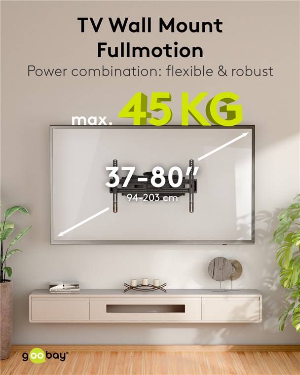 4x Goobay 71199 Basic TV-Wandhalterung Basic FULLMOTION (L), schwarz - Halterung für Fernseher von 37 bis 80 Zoll (94 – 203 cm), max. 45 kg, vollbe
