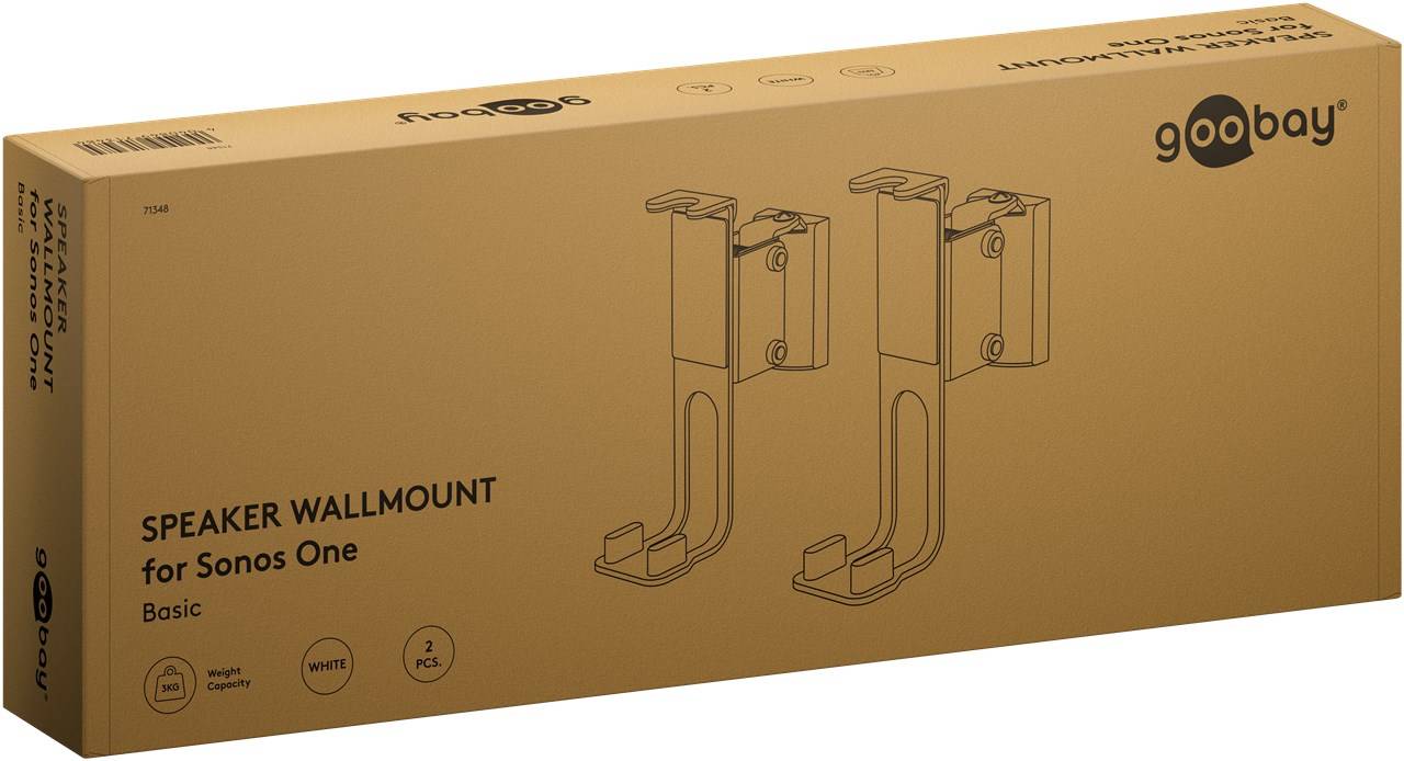 15x Goobay 71348 Basic Lautsprecher-Wandhalterung One Sound Flex, weiß - 2 Stück, kompatibel mit dem Sonos One und Sonos One SL, sichere und voll fl