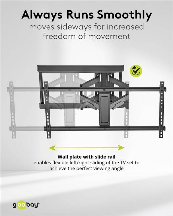 Goobay 71216 Pro TV-Wandhalterung Pro FULLMOTION (XL), schwarz - Halterung für Fernseher von 43 bis 90 Zoll (109 – 229 cm), max. 60 kg, voll bewegl