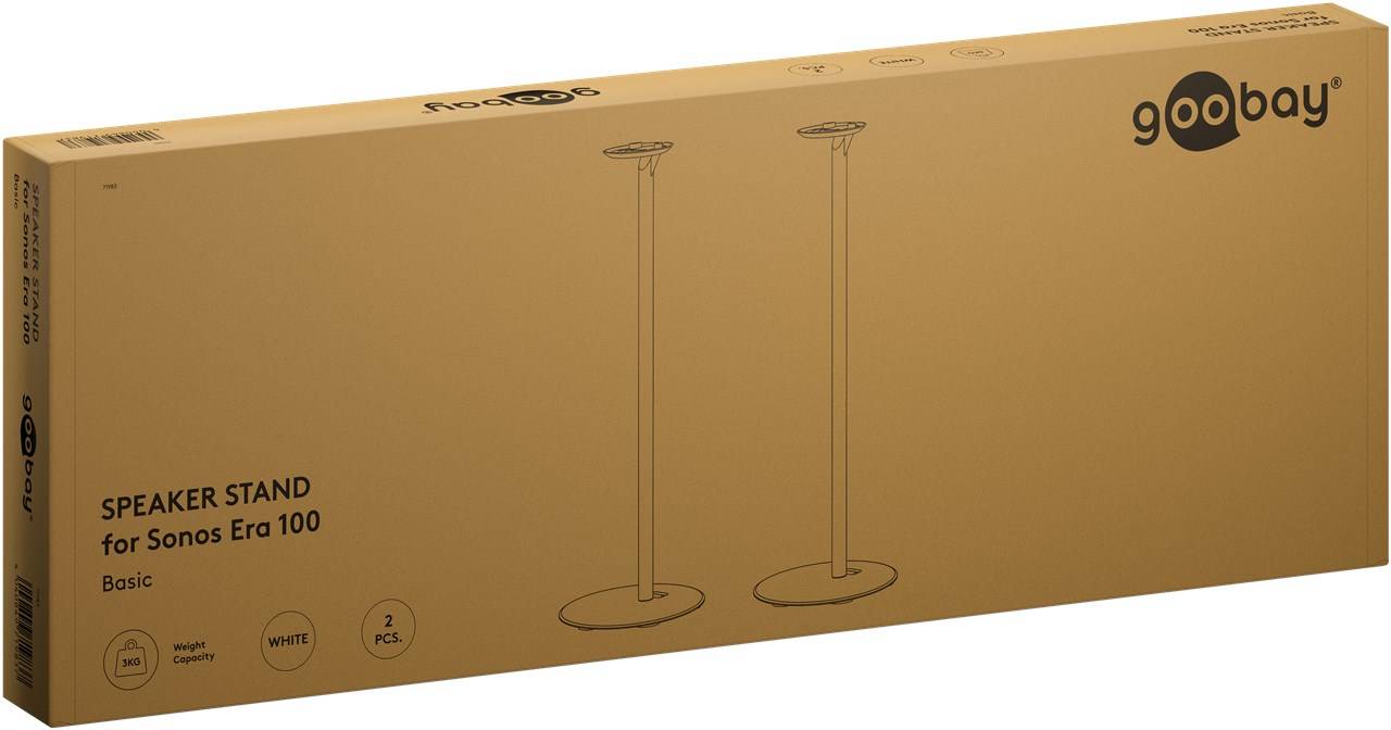 Goobay 71983 Basic Lautsprecherständer Modern Era 1 Base, weiß - 2 Stück, kompatibel mit dem Sonos Era 100, mit dem reduzierten Design perfekt auf