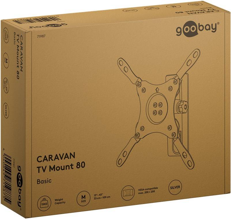 Goobay 71987 Basic TV-Wandhalterung Caravan TILT (M), silber - Halterung für Fernseher von 13 bis 43 Zoll (33 – 109 cm), max. 15 kg, vollbeweglich: