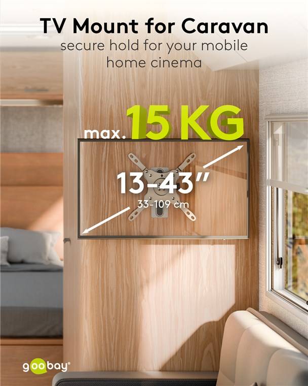 Goobay 71987 Basic TV-Wandhalterung Caravan TILT (M), silber - Halterung für Fernseher von 13 bis 43 Zoll (33 – 109 cm), max. 15 kg, vollbeweglich: